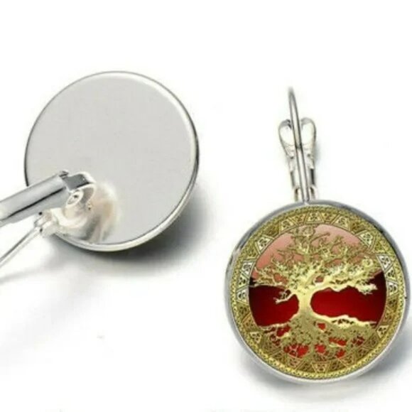 NEW Tree Of Life Ombre Fire Red Gold Festival Boho Hippie Drop Pierced Earrings - Picture 2 of 4